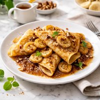 Banana Crepes with Brown Sugar Rum Sauce