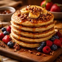 Banana Pecan Pancakes Served with Berries
