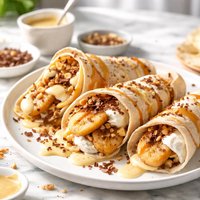Banana Sundae Wraps with Custard Sauce