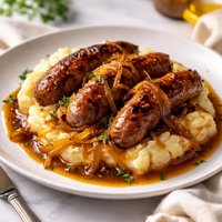 Bangers and Mash with Golden Onions