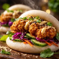 Bao Buns with Fried Chicken and Vegetables