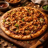 Barbecue Cashew Chicken Pizza with French Fried Onions