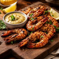 Barbecued Prawns Shrimp with Mustard Dipping Sauce
