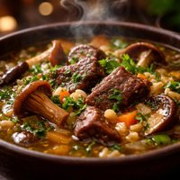 Beef and Barley Soup with Wils Mushrooms