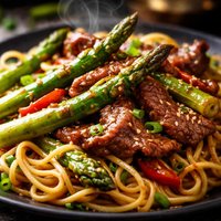Beef Asparagus with Chinese Noodles