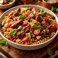Beef Rotini Salad with Tomato Basil Dressing