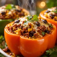 Beef Yellow Spanish Rice Stuffed Bell Peppers