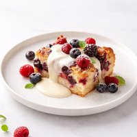 Berry Bread Pudding with Vanilla Cream Sauce