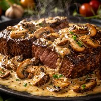 Bison Steaks with Mushroom Sauce