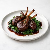 Bitter Chocolate Lamb Cutlets with Sauteed Spinach