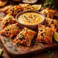 Black Bean and Corn Wontons with 3 Cheese Sweet Pepper Sauce