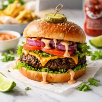 Black Bean Burger with Sriracha Sauce