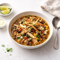 Black Bean Chicken and Corn Soup with Toasted Tortilla Strips