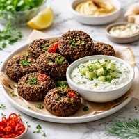 Black Bean Falafel or Dip and Cucumber Sauce