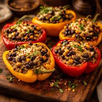 Black Bean Mushroom Quinoa Stuffed Bell Peppers