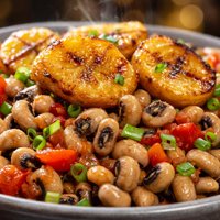 Black Eyed Peas and Tomatoes with Sauteed Plantains or Bananas