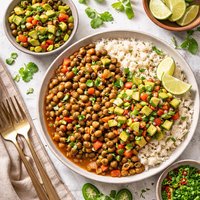 Black Eyed Peas with Coconut Rice and Avocado Salsa