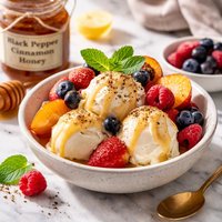 Black Pepper Cinnamon Honey with Fruit and Ice Cream