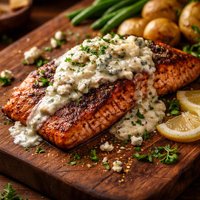 Blackened Salmon with Blue Cheese Sauce