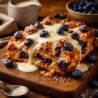 Blueberry Bread Pudding with Custard Sauce