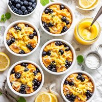 Blueberry Bread Puddings with Lemon Curd