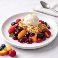 Blueberry Cobbler with Peaches and Raspberries