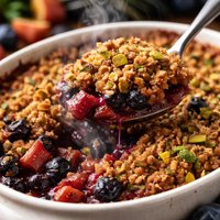 Blueberry Rhubarb Crisp with Pistachio Crust