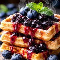 Blueberry Waffles and Blueberry Sauce