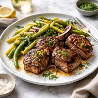 Boneless Lamb Chops with Dilled Waxed Beans