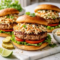 Boriqua Pork Burgers with Creamy Sofrito Ranch Slaw Rsc
