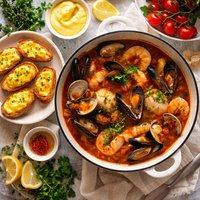Bouillabaisse with Rouille Topped Croutons
