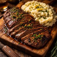 Bourbon Brown Sugar Flank Steak W Garlic Chive Mashed Potatoes