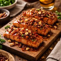 Bourbon Glazed Salmon with Peanuts and Bacon