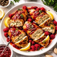 Boursin Stuffed Chicken Breasts with Raspberry Sauce