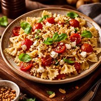Bow Tie Pasta with Feta Pine Nuts and Tomatoes