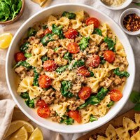Bow Tie Pasta with Sausage Spinach Tomatoes Cream
