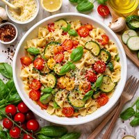 Bow Tie Pasta with Zucchini Tomato and Basil
