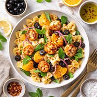 Bow Tie Salad with Scallops Black Olives Oranges and Mint