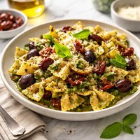 Bow Ties with Pesto Kalamatas and Sun Dried Tomatoes