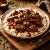 Braised Beef Tips Over Rice