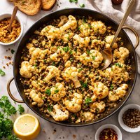 Braised Cauliflower with Capers Toasted Bread Crumbs