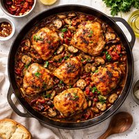 Braised Chicken with Mushrooms and Sun Dried Tomatoes