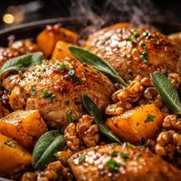 Braised Chicken with Pumpkin Sage Walnuts