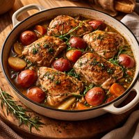 Braised Chicken with Red Potatoes and Tarragon Broth