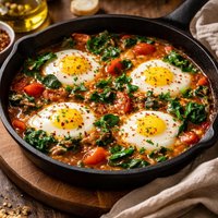 Braised Eggs with Tomato and Spinach
