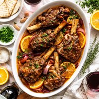 Braised Lamb Shanks in Orange Merlot Sauce Passover