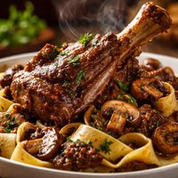 Braised Lamb Shanks with Mushrooms and Pasta