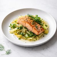 Braised Salmon with Leeks Dill