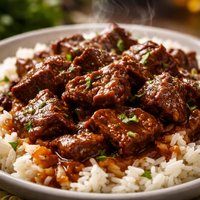 Braised Sirloin Tips Over Rice