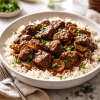 Braised Sirloin Tips with Rice